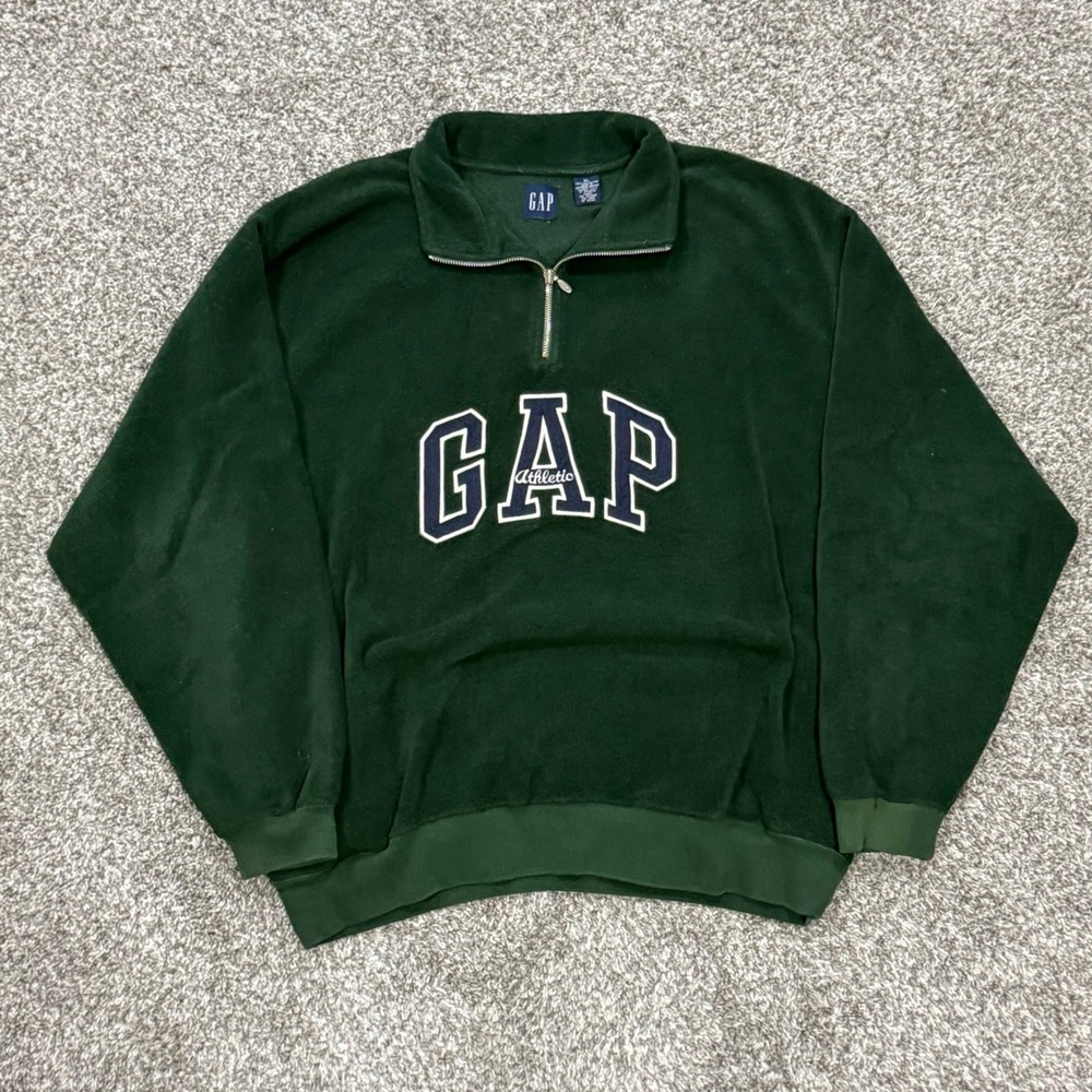 Vintage 90s Gap Forest Green Quarter Zip Fleece Pullover Athletic Mens XL USA